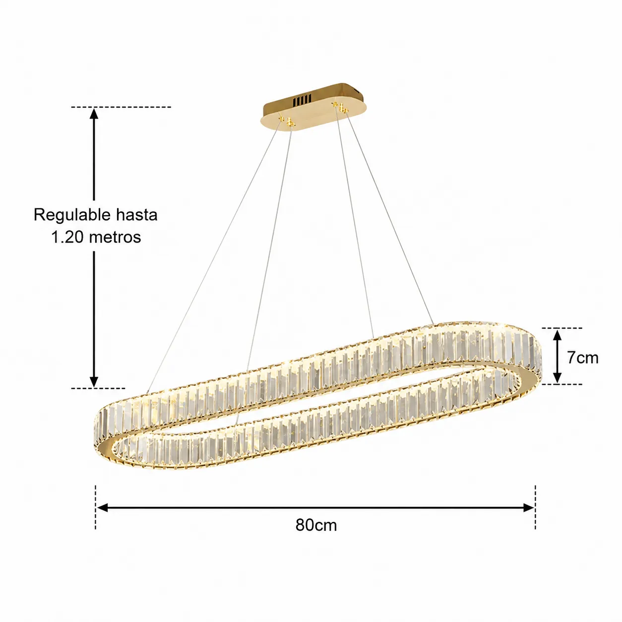 Lámpara colgante ovalada con cristales alargada, Dorado (80*120cm, 80W)