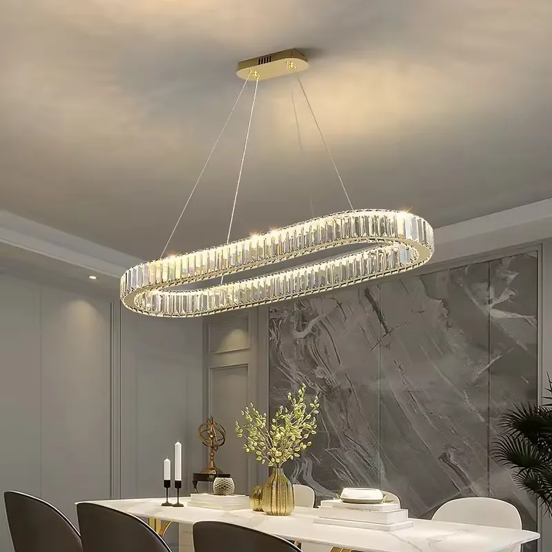 Lámpara colgante ovalada con cristales alargada, Dorado (80*7*120cm, 80W) (Circuito LED integrado, 3 temperaturas de luz: cálida 3000K, neutra 4500K, blanca 6000K, vida útil 25000 horas)