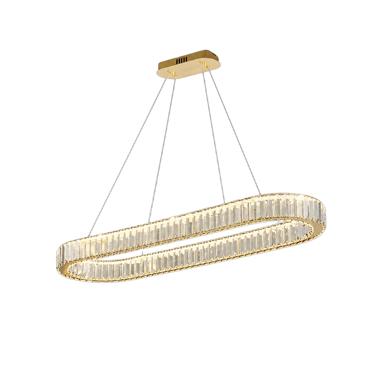 Lámpara colgante ovalada con cristales alargada, Dorado (80*7*120cm, 80W) (Circuito LED integrado, 3 temperaturas de luz: cálida 3000K, neutra 4500K, blanca 6000K, vida útil 25000 horas)