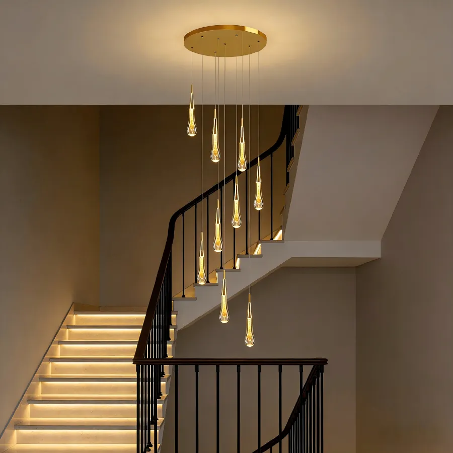 Lámpara colgante cascada 9 luces, Dorado (40*300cm, 45W)