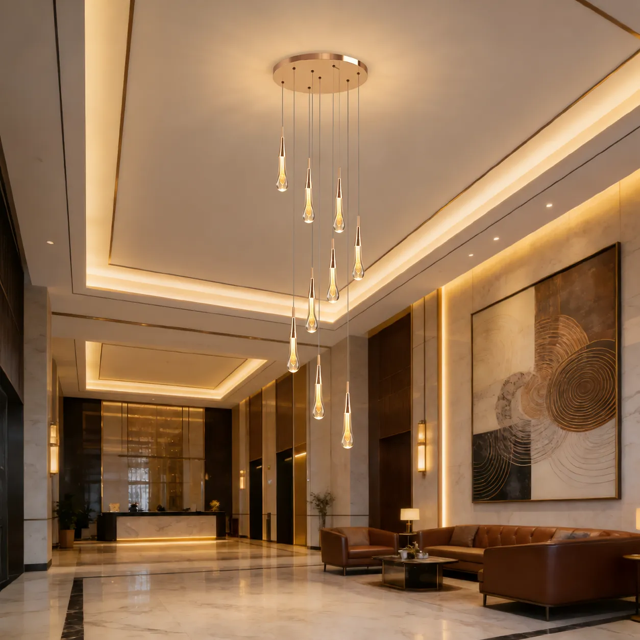 Lámpara colgante cascada 9 luces, French Gold (40*Regula 300cm, 45W) (9 tubos led 9*25cm) (Circuito LED integrado, 3 temperaturas de luz: cálida 3000K, neutra 4500K, blanca 6000K, vida útil 25000 horas)