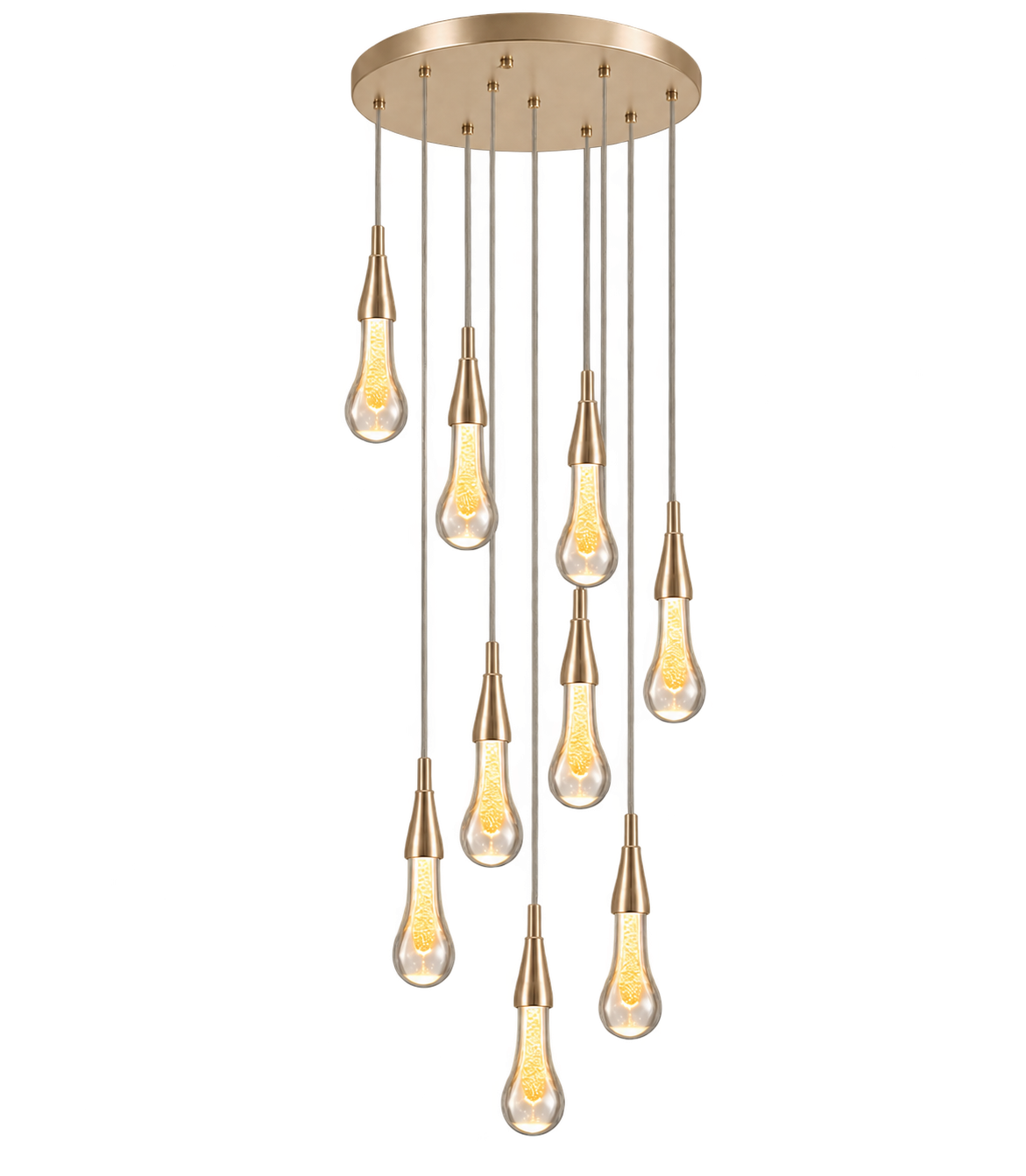 Lámpara colgante cascada 9 luces, French Gold (40*Regula 300cm, 45W) (9 tubos led 9*25cm) (Circuito LED integrado, 3 temperaturas de luz: cálida 3000K, neutra 4500K, blanca 6000K, vida útil 25000 horas)