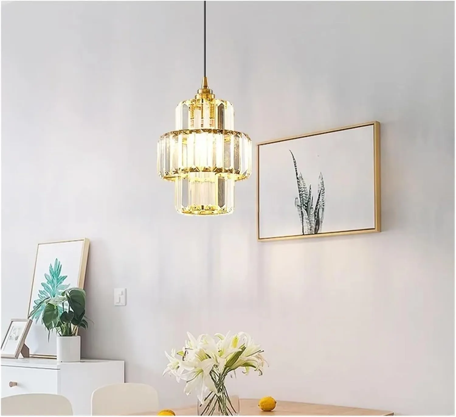 Lámpara colgante escalonada con cristales, Oro rosa (16*120cm)