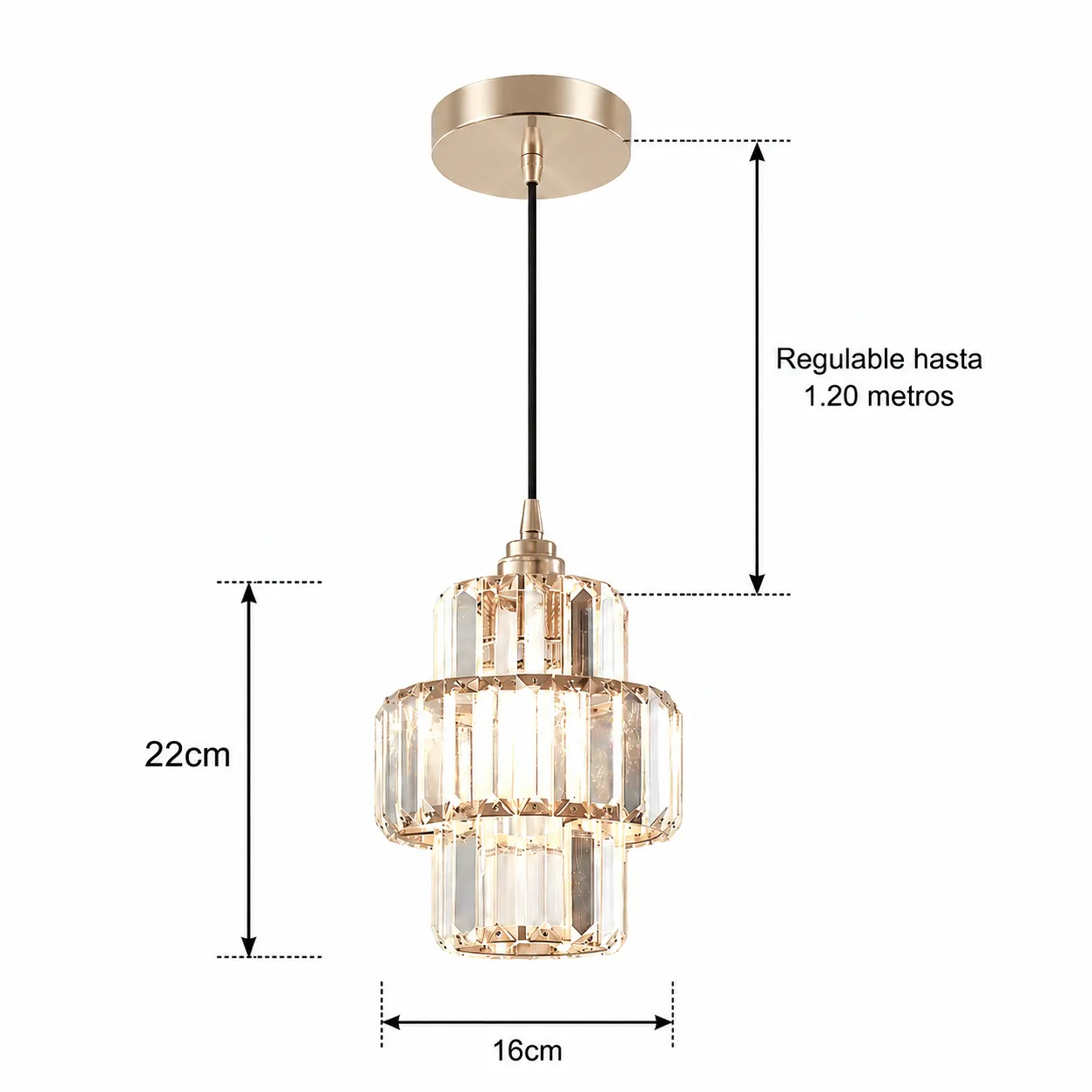 Lámpara colgante escalonada con cristales, French Gold (16*22*Regula 120cm) (1 foco E27 no incluido)