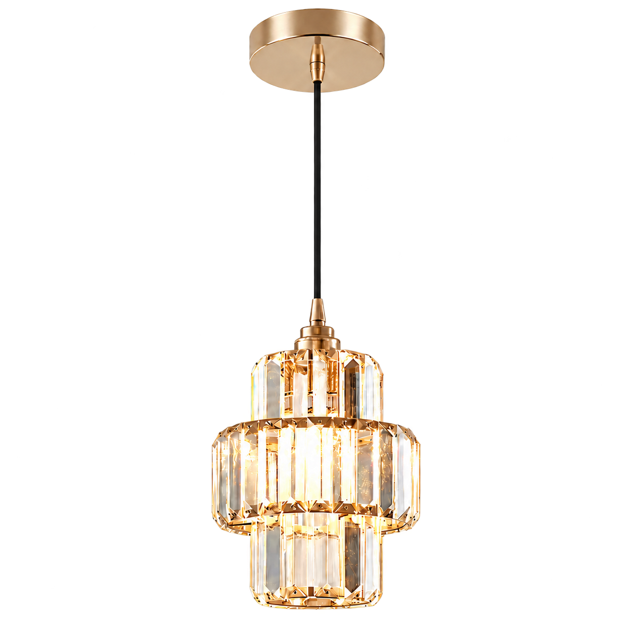 Lámpara colgante escalonada con cristales, French Gold (16*22*Regula 120cm) (1 foco E27 no incluido)
