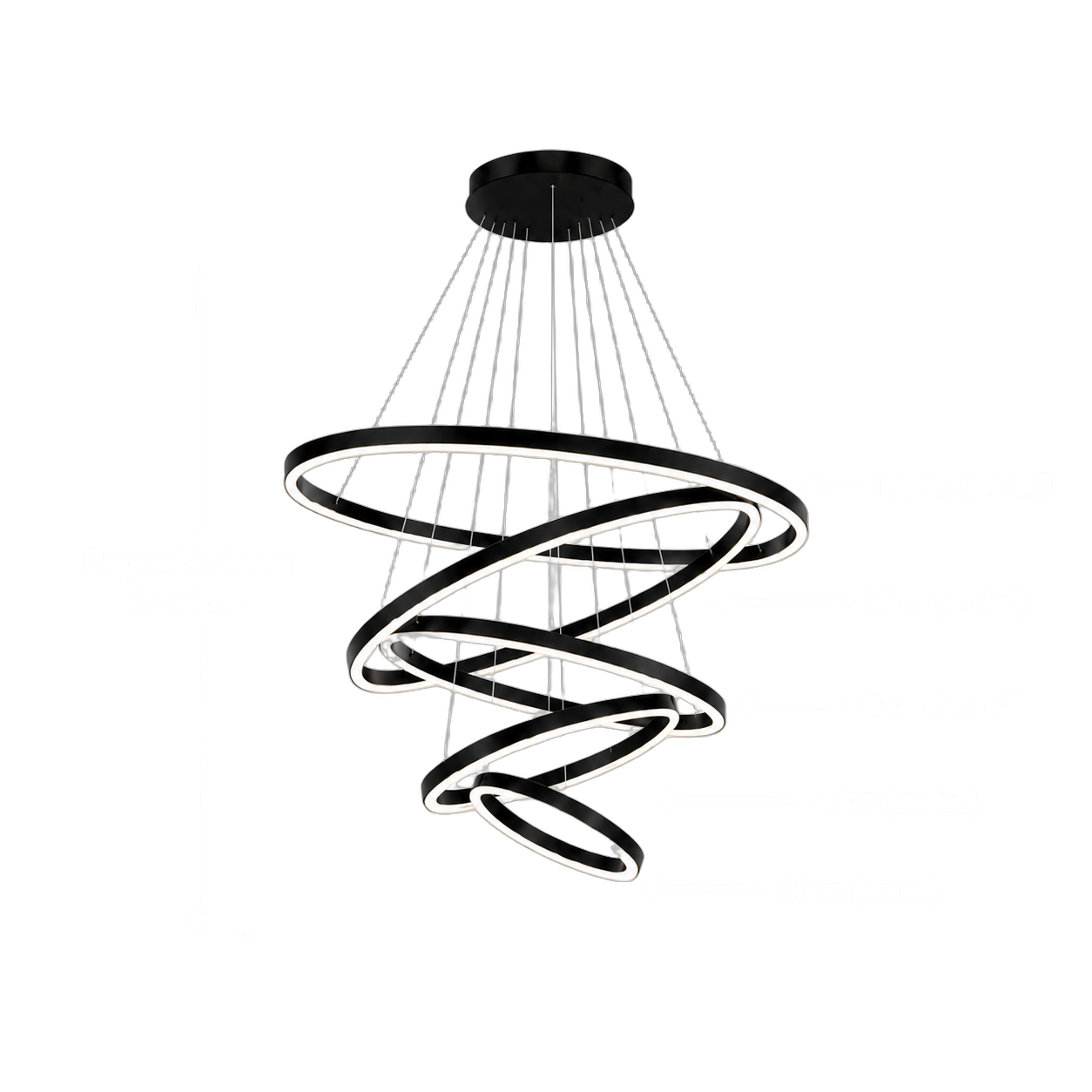 Lámpara colgante espiral LED 5 anillos, Negro (100*Regula 300cm,112W) (Circuito LED integrado, 3 temperaturas de luz: cálida 3000K, neutra 4500K, blanca 6000K, vida útil 25000 horas)