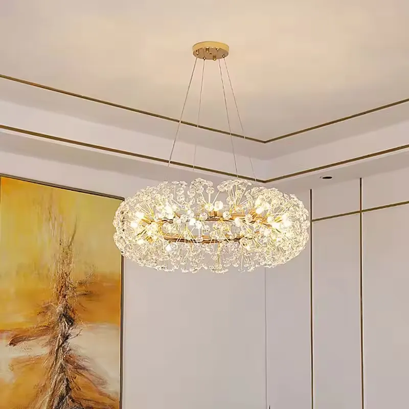 Lámpara colgante redonda con cristales facetados, French Gold (60*25*Regula 120cm) (12 focos G9 no incluidos)