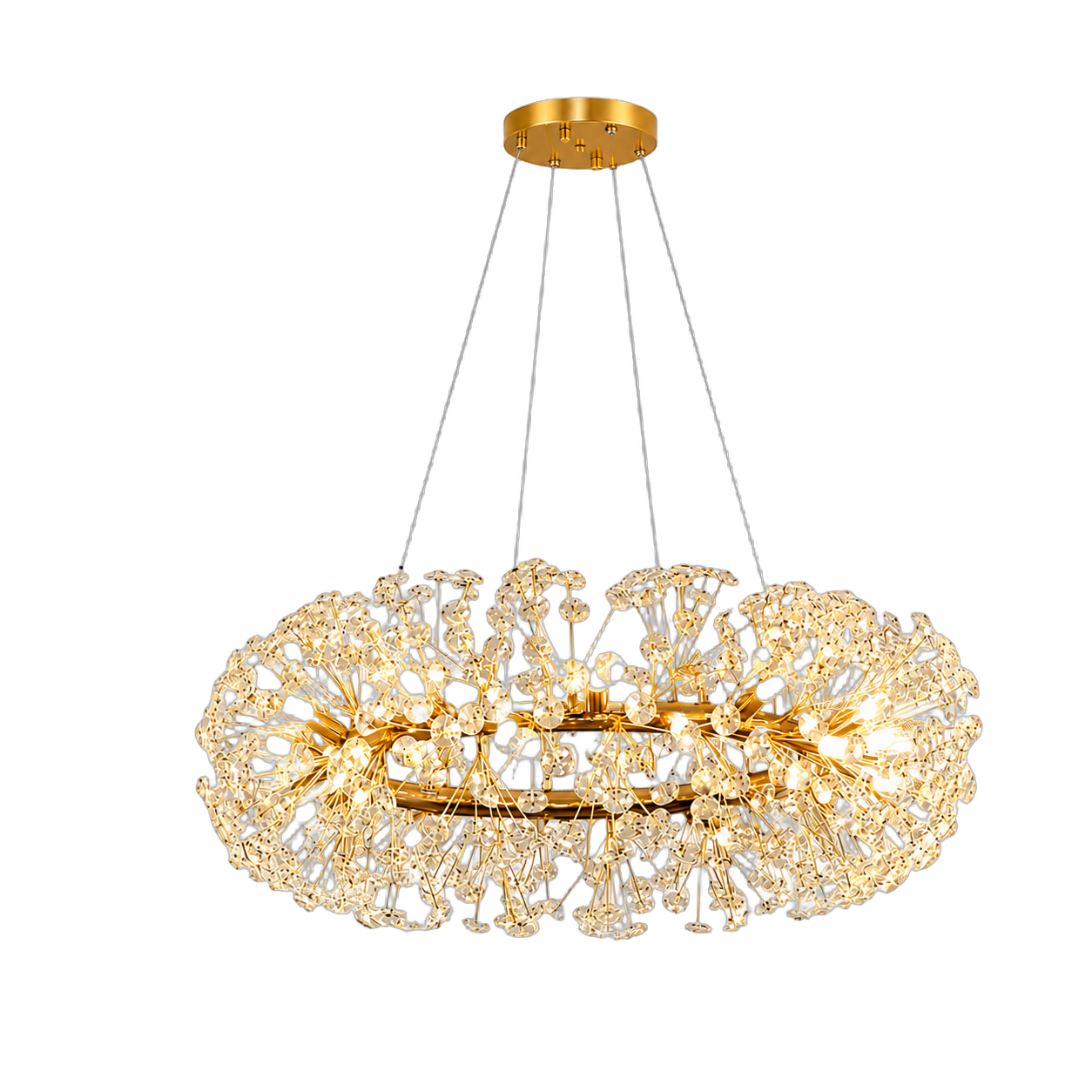 Lámpara colgante redonda con cristales facetados, French Gold (60*25*Regula 120cm) (12 focos G9 no incluidos)
