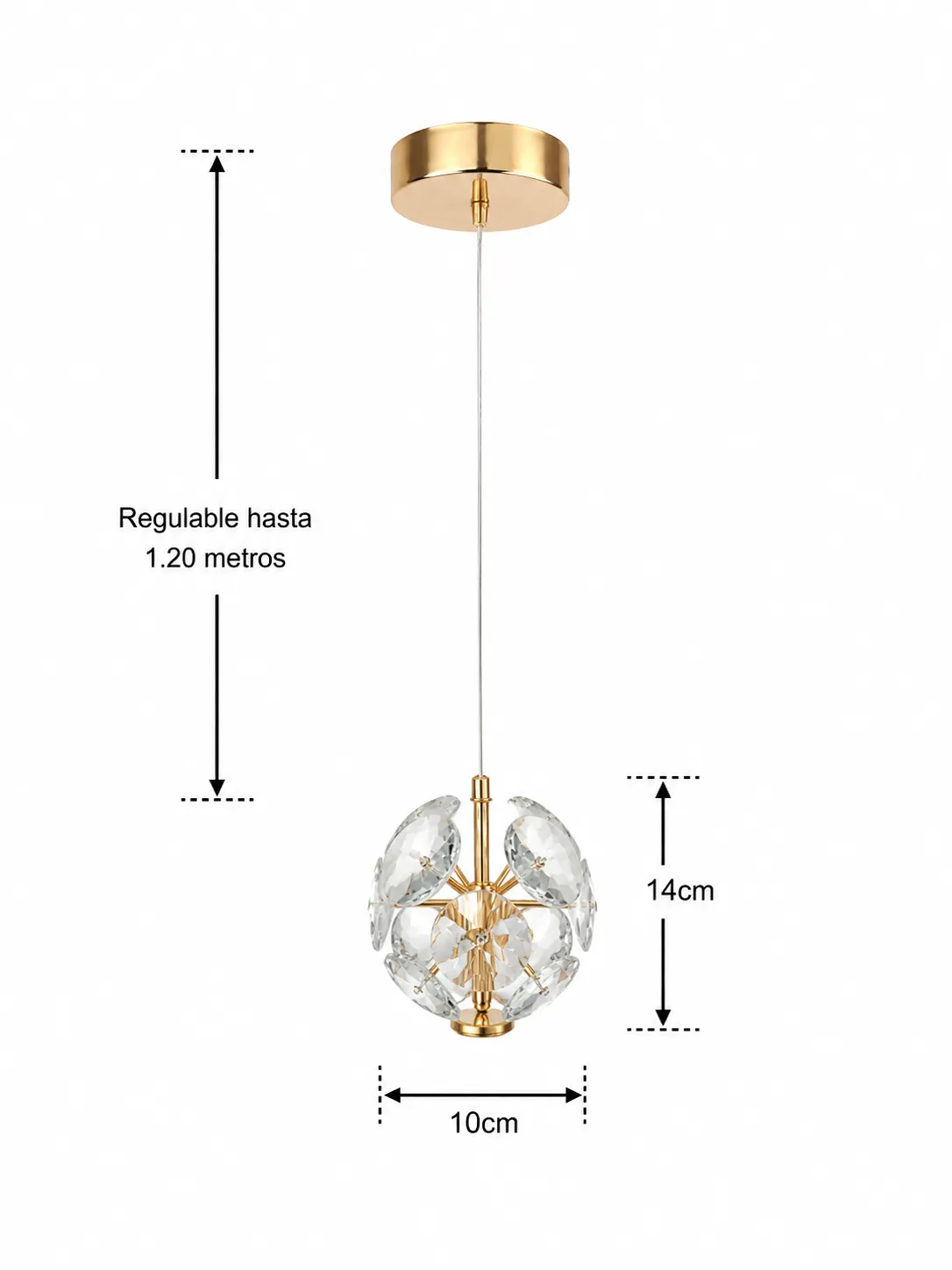 Lámpara colgante con cristal facetado individual dorada (10*120cm, 5W)