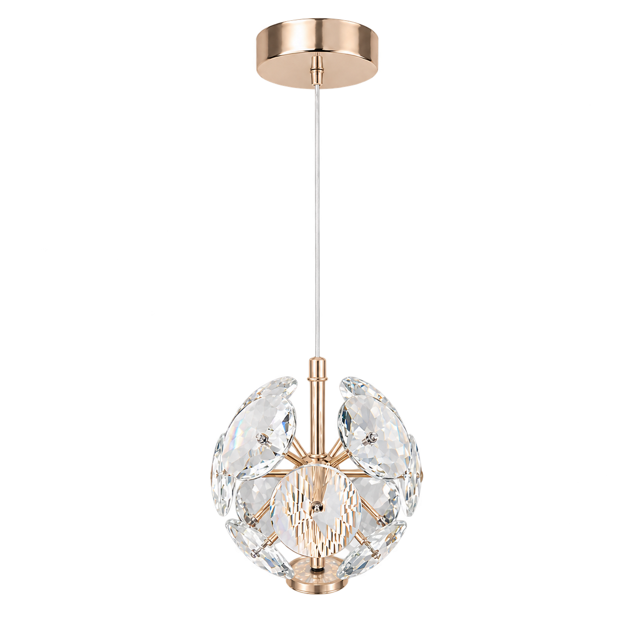 Lámpara colgante con cristal facetado individual French Gold (10*14*Regula 120cm, 5W) (Circuito LED integrado, 3 temperaturas de luz: cálida 3000K, neutra 4500K, blanca 6000K, vida útil 25000 horas)