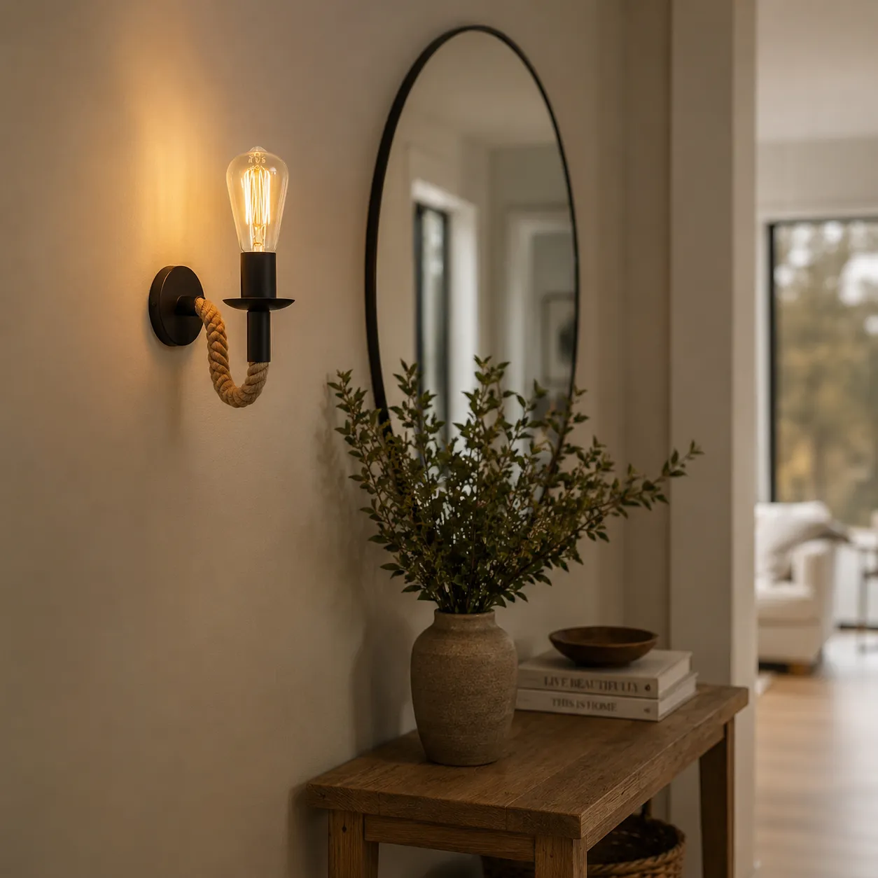 Aplique de pared vela con soga, Negro (26*16cm)