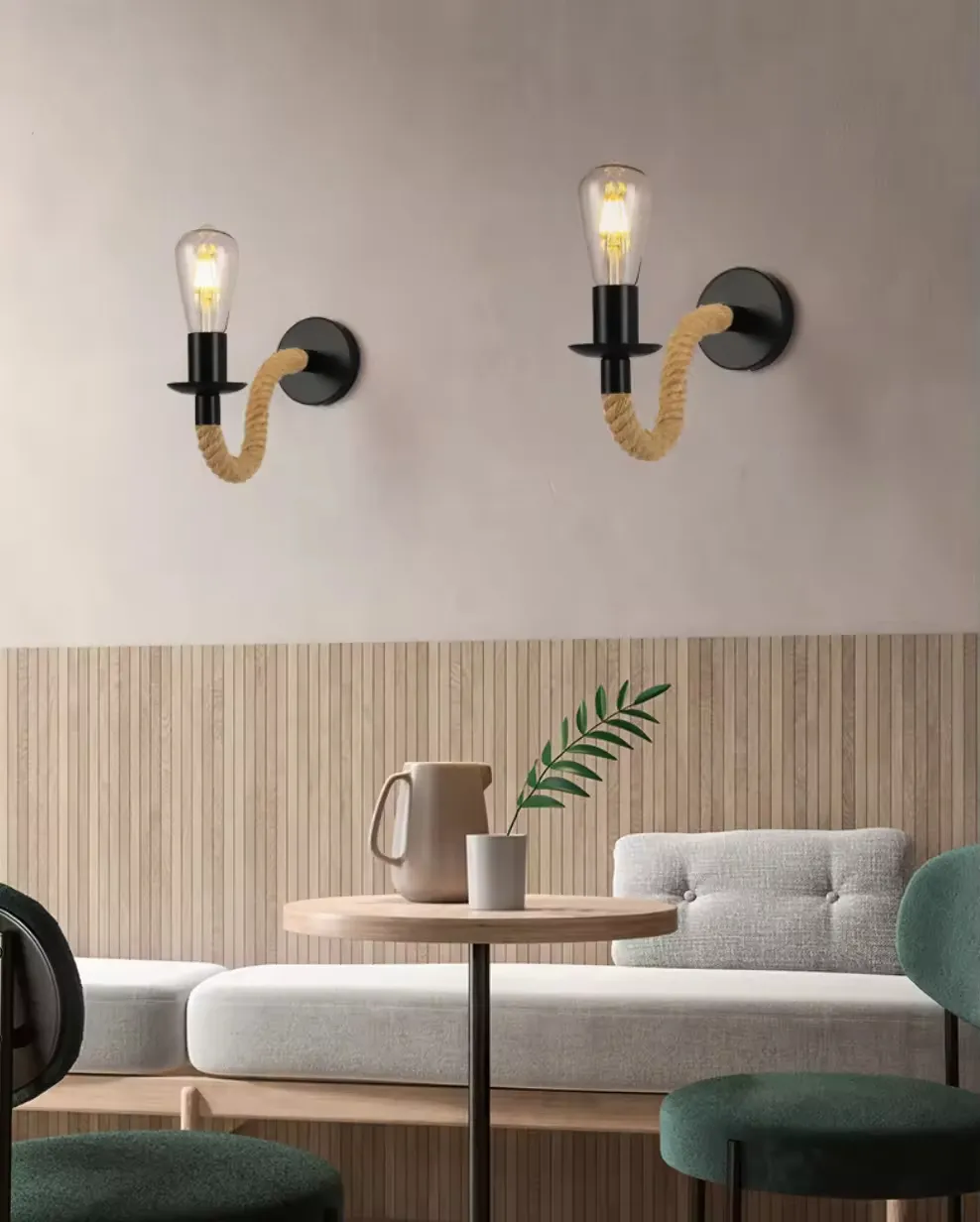 Aplique de pared vela con soga,, Negro (26*16cm) (1 foco E27 no incluidos)