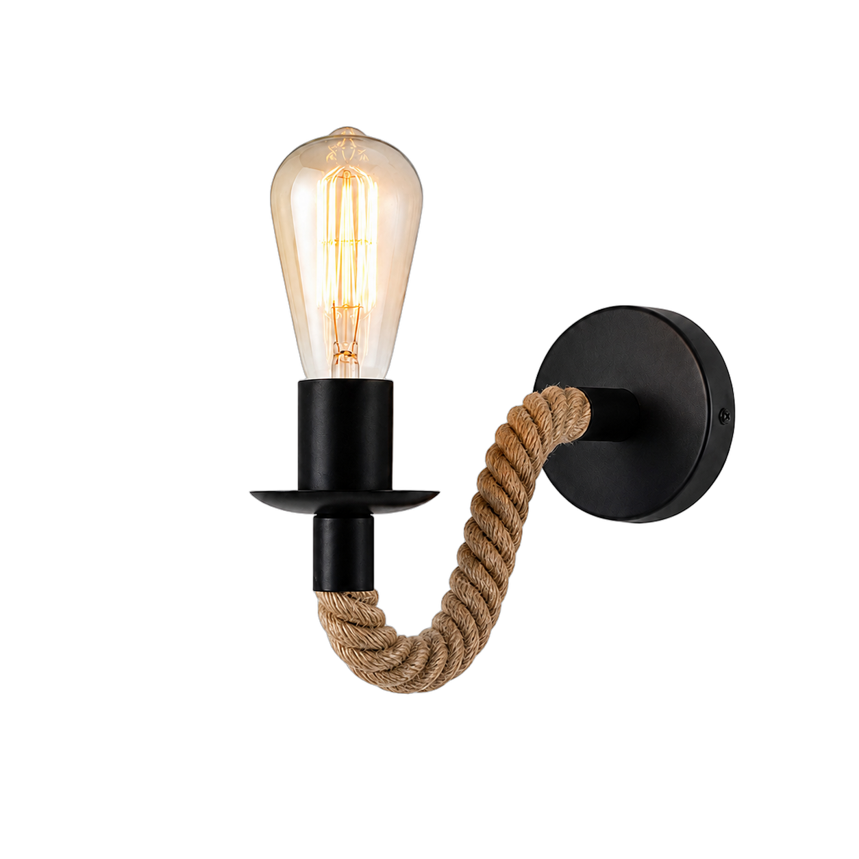 Aplique de pared vela con soga,, Negro (26*16cm) (1 foco E27 no incluidos)