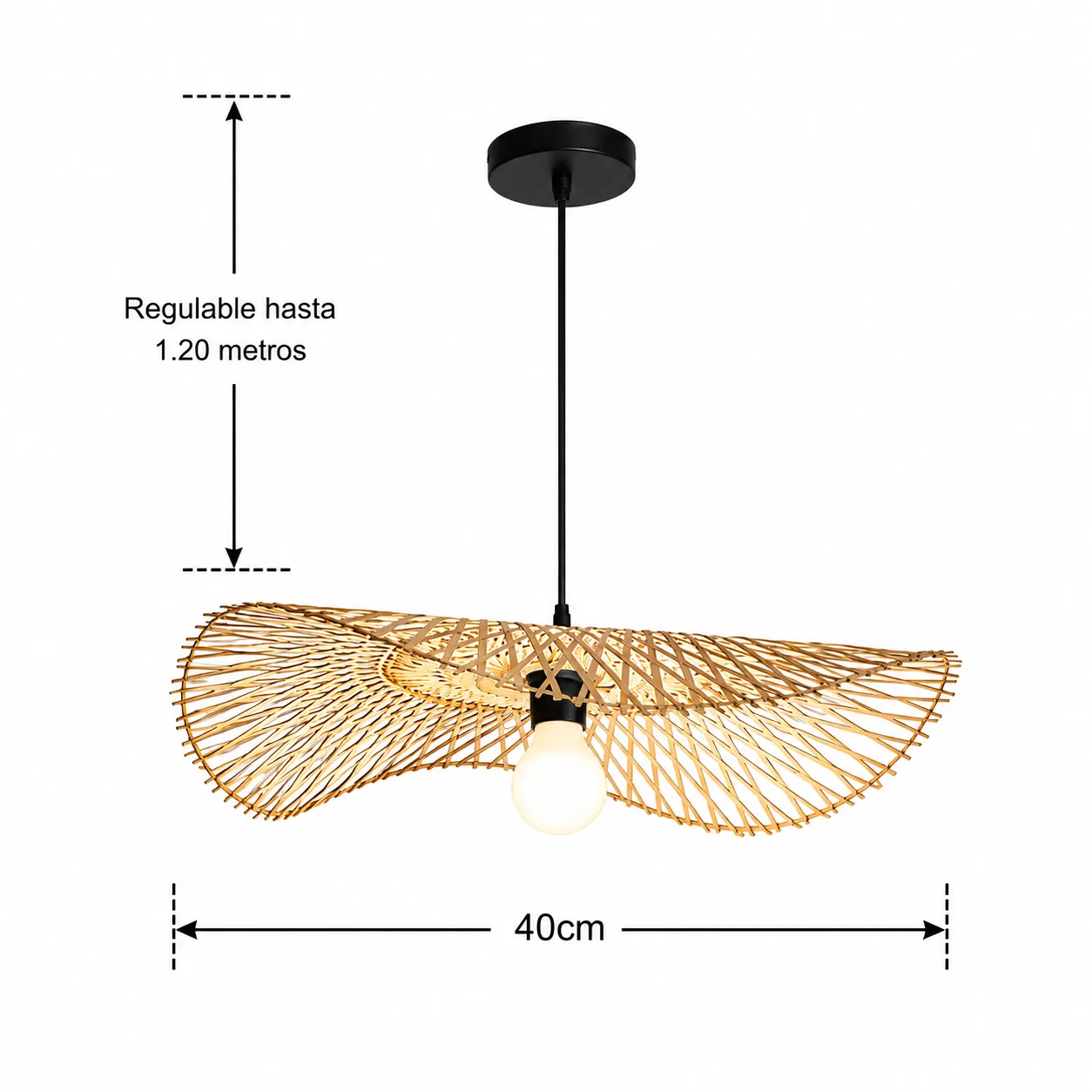 Lámpara colgante ala de bambú, Natural (40*Regula 120cm) (1 foco E27 no incluido)