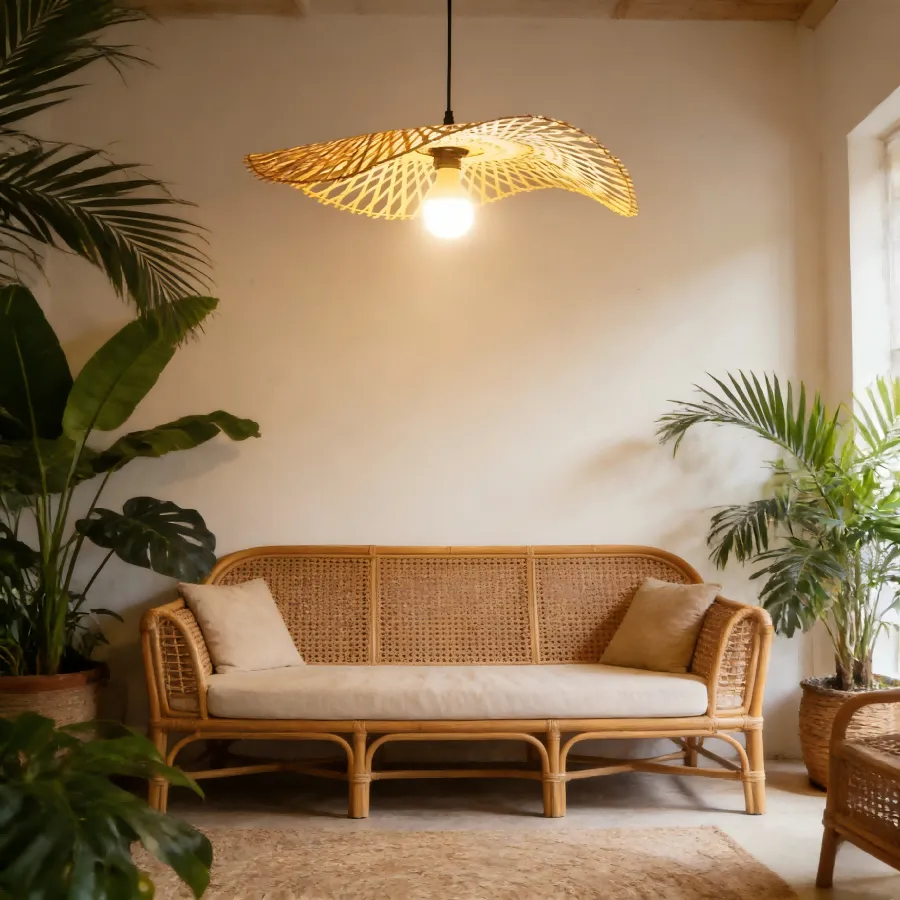 Lámpara colgante ala de bambú, Natural (40*Regula 120cm) (1 foco E27 no incluido)