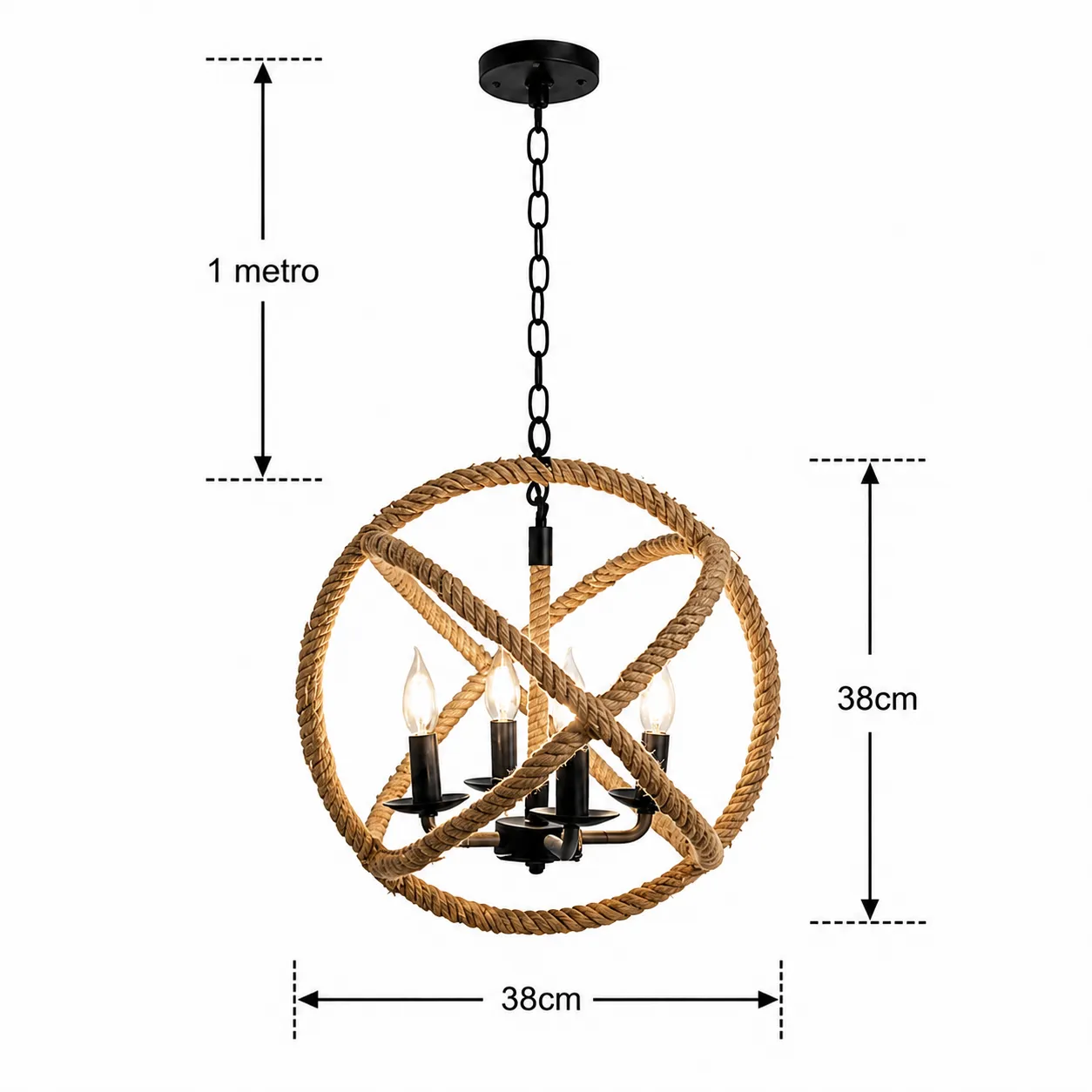 Lámpara colgante rústica (38*38*Regula 100cm) (16 focos G4 no incluidos) (4 focos E14 no incluidos)