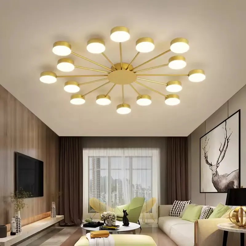 Lámpara de techo Sputnik esferas, Dorado (114*6cm, 48W) (Circuito LED integrado, 3 temperaturas de luz: cálida 3000K, neutra 4500K, blanca 6000K, vida útil 25000 horas)