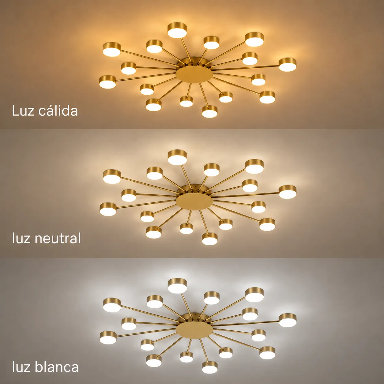 Lámpara de techo Sputnik esferas, Dorado (114*6cm, 48W) (Circuito LED integrado, 3 temperaturas de luz: cálida 3000K, neutra 4500K, blanca 6000K, vida útil 25000 horas)