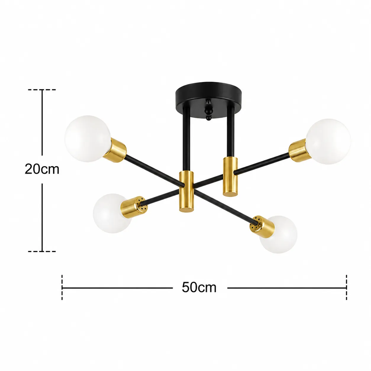 Lámpara de techo lineal esferas pequeña, Negro y dorado (50*20cm) (4 focos E27BB no incluidos)