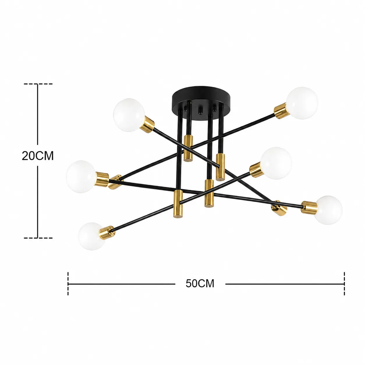Lámpara de techo lineal esferas grande, Negro y dorado (50*20cm) (8 focos E27BB no incluidos)