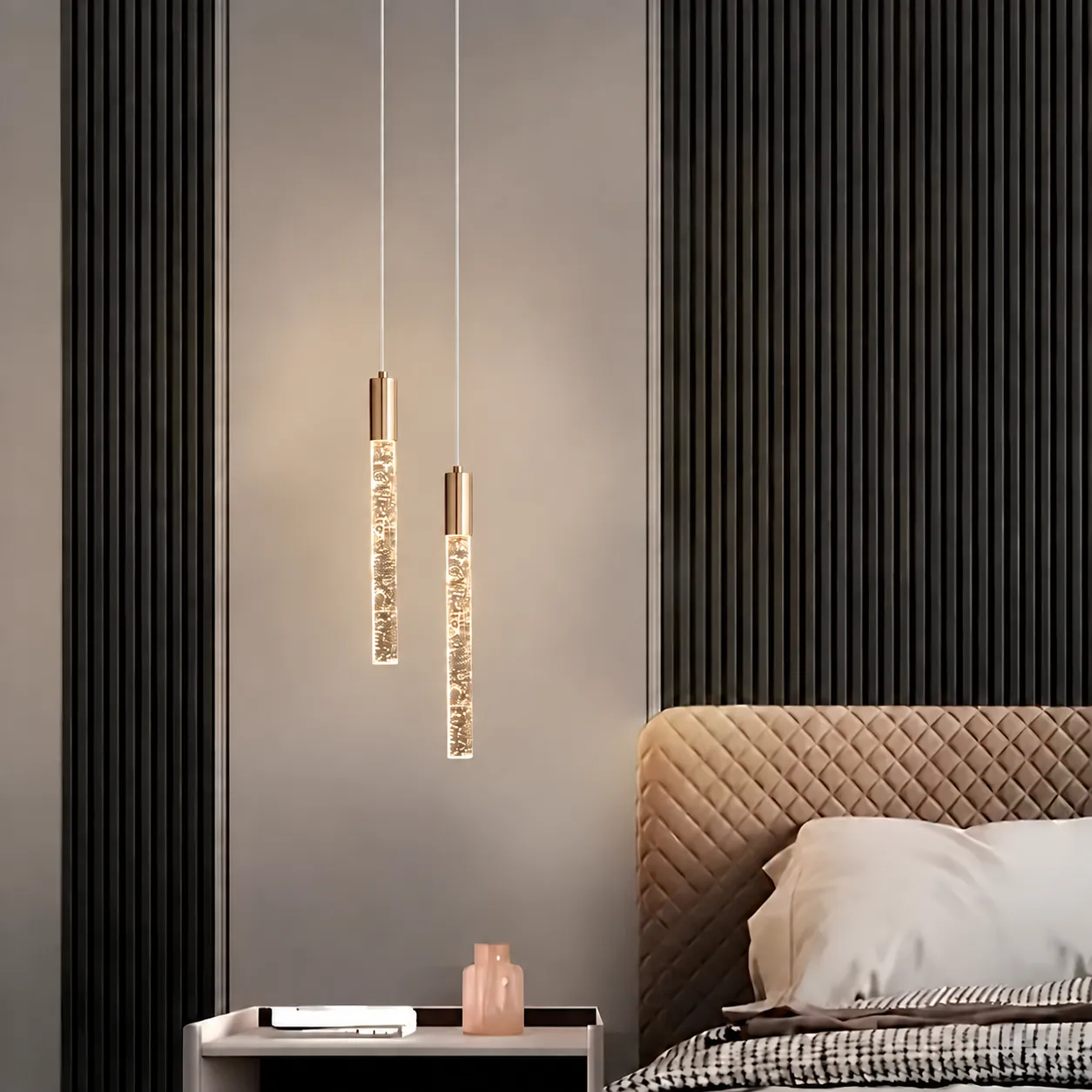 Lámpara colgante doble cápsula, French Gold (3.5*30*Regula 150cm, 10W) (Circuito LED integrado, 3 temperaturas de luz: cálida 3000K, neutra 4500K, blanca 6000K, vida útil 25000 horas)