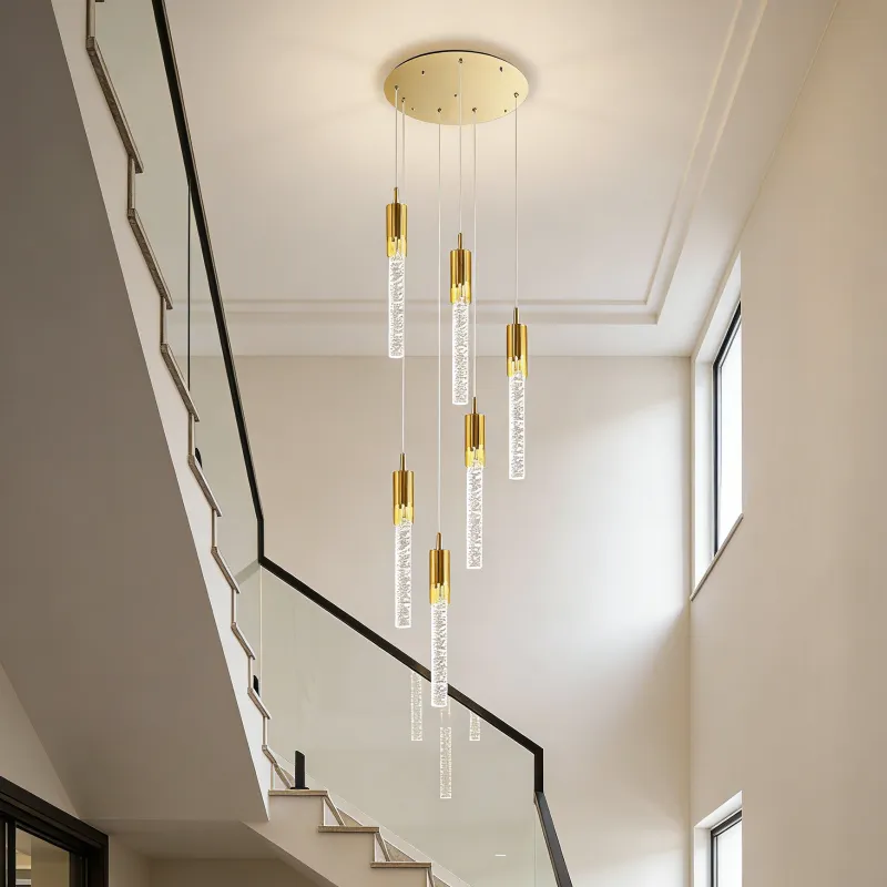 Lámpara colgante cascada 6 luces, Dorado (30*200cm, 30W)