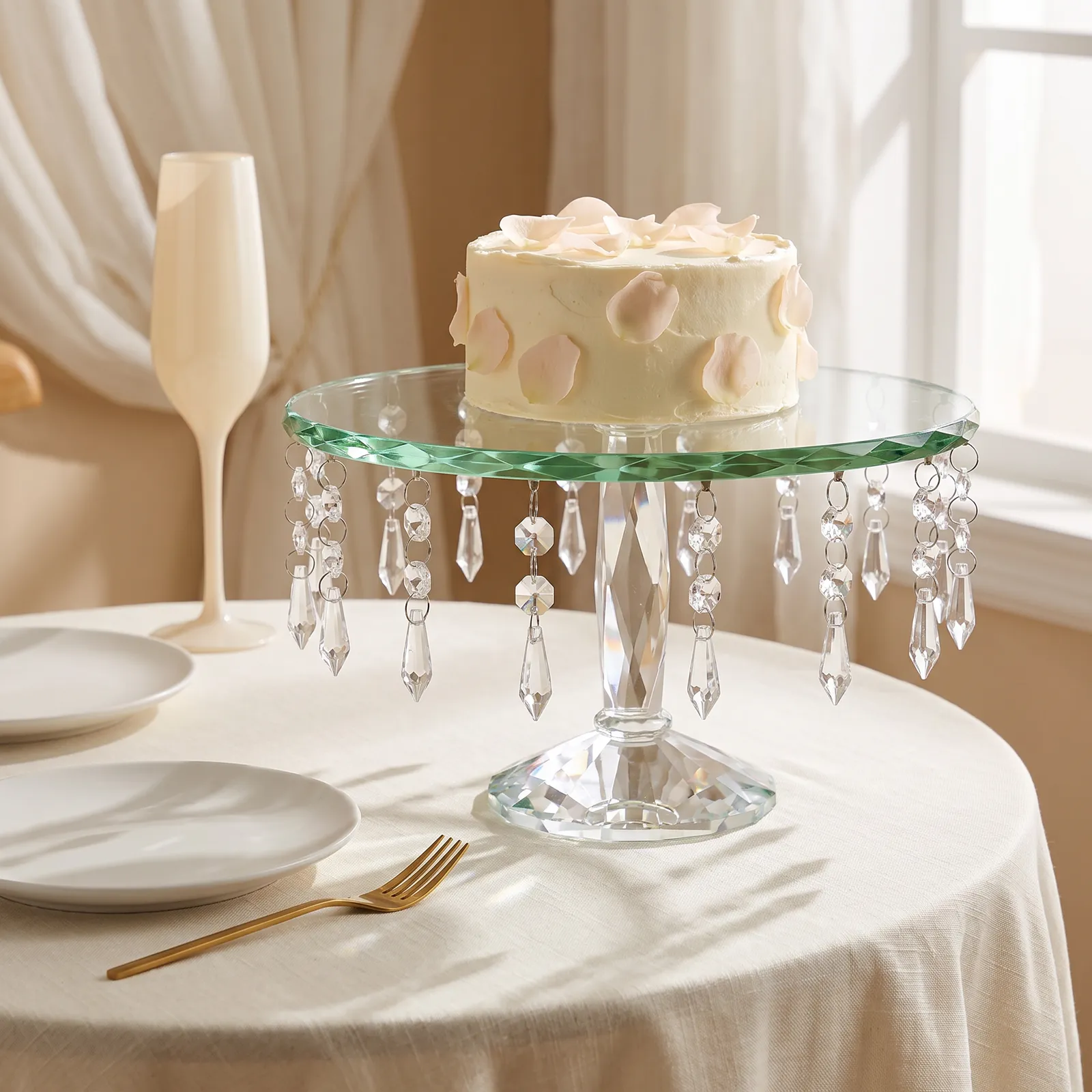 Porta torta de cristal con colgantes, Transparente (30*17cm)