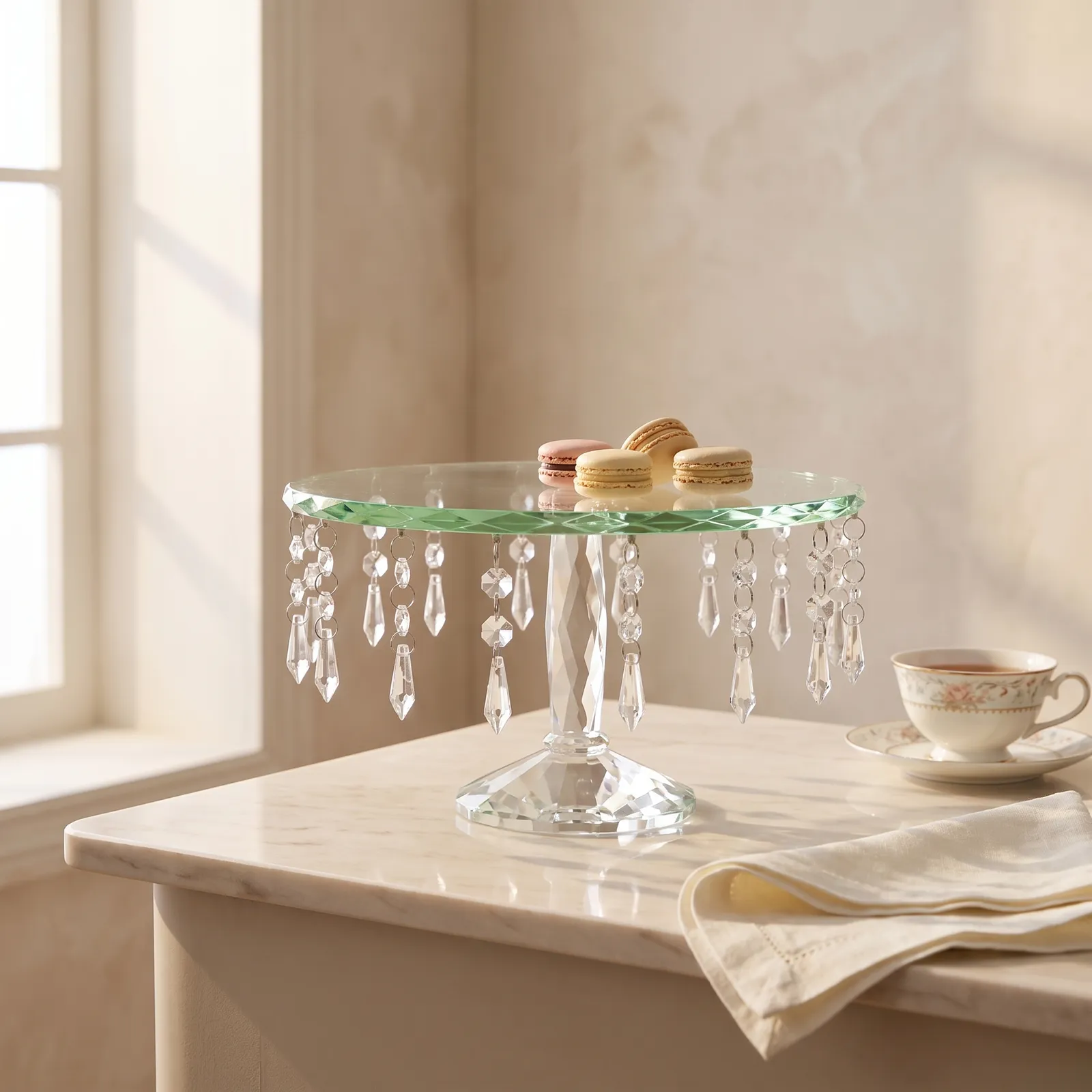 Porta torta de cristal con colgantes, Transparente (30*17cm)