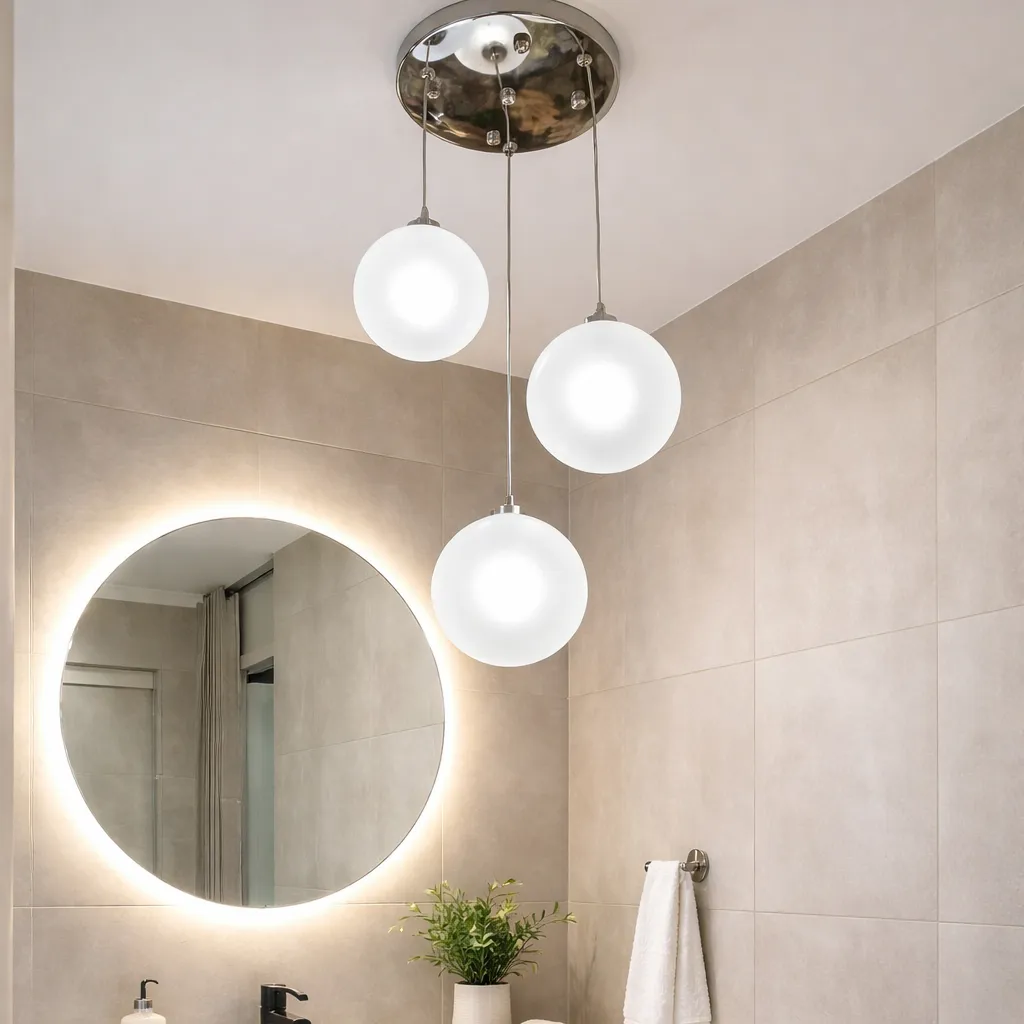 Lámpara colgante esferas de cristal trío, Blanco (15*120cm)