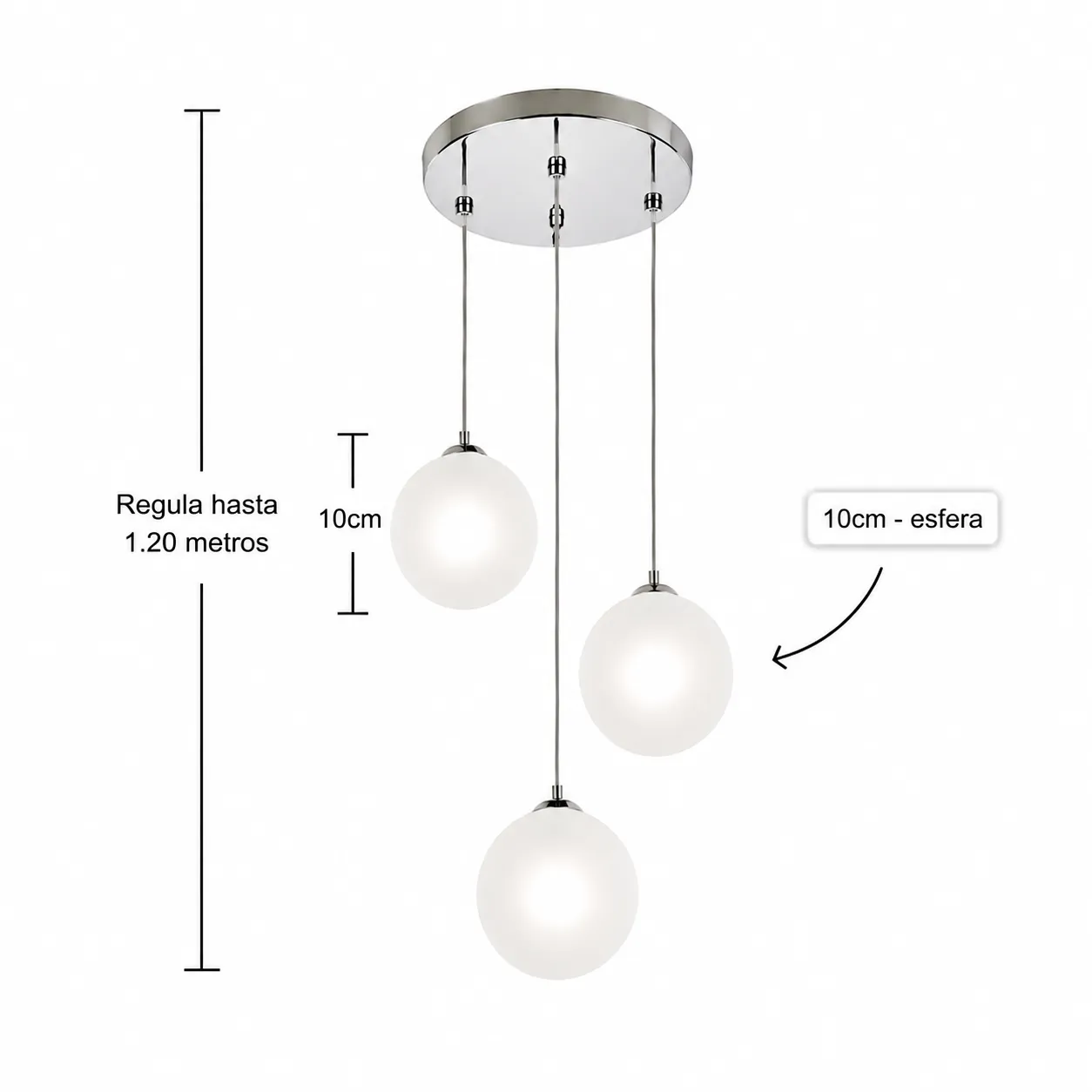 Lámpara colgante esferas de cristal trío, Blanco (15*Regula 120cm) (3 esferas 10cm) (3 focos G9 no incluidos)