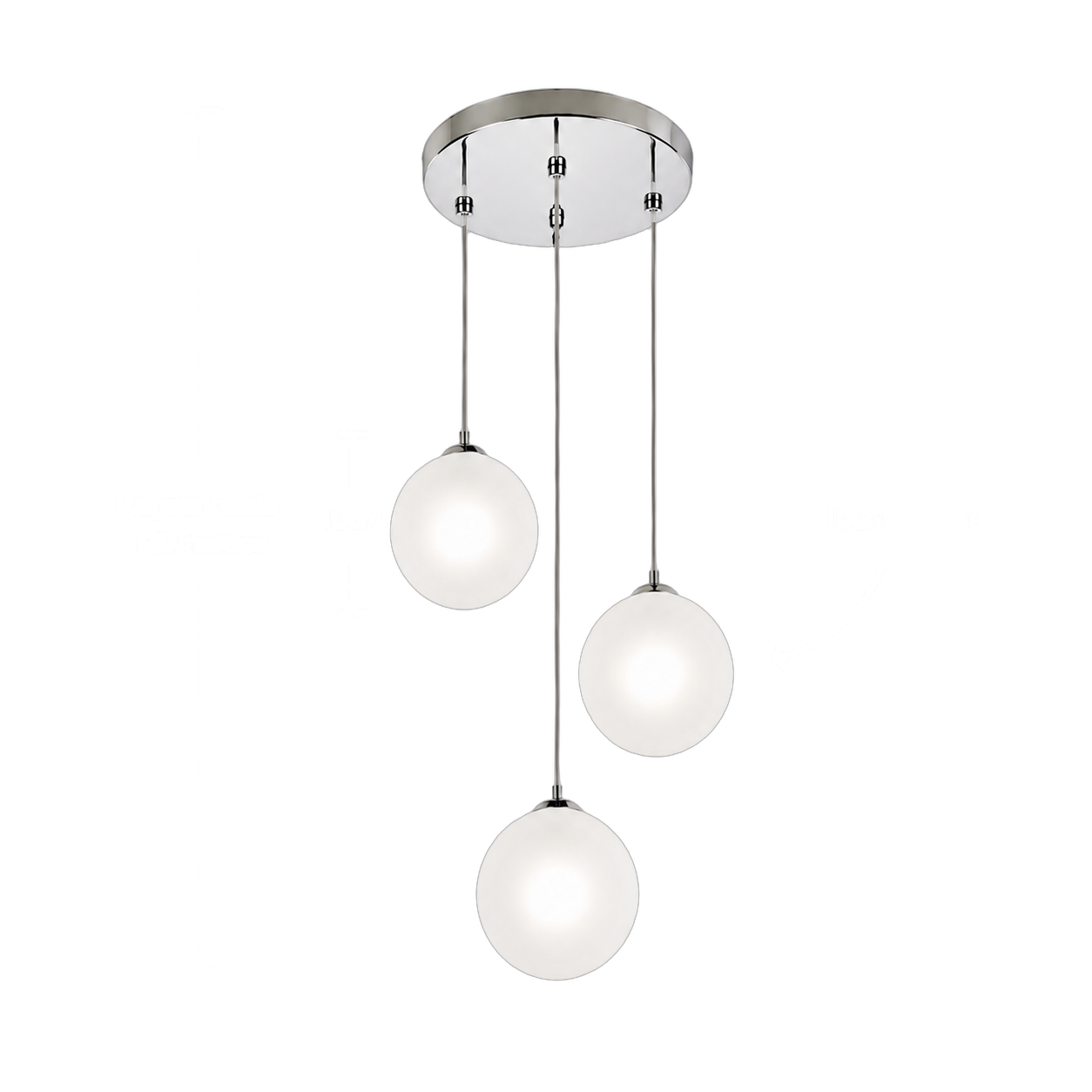 Lámpara colgante esferas de cristal trío, Blanco (15*Regula 120cm) (3 esferas 10cm) (3 focos G9 no incluidos)