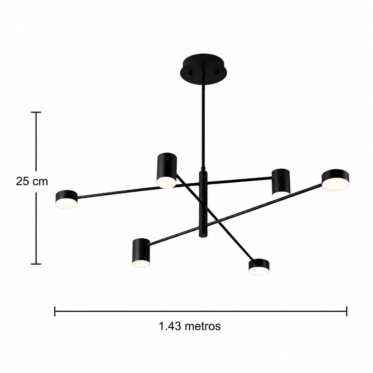 Lámpara Sputnik lineal, Negro (143*25) (Circuito LED integrado, temperatura de luz: cálida 3000K, vida útil 25000 horas)