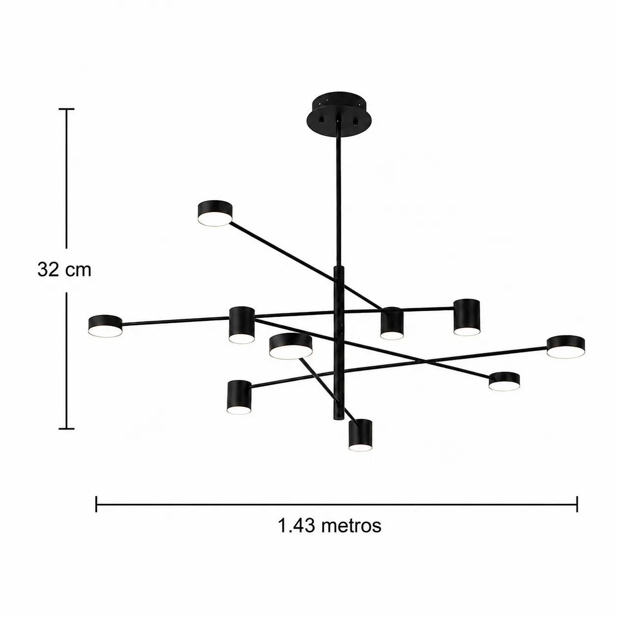 Lámpara Sputnik lineal, Negro (143*32cm) (Circuito LED integrado, temperatura de luz: cálida 3000K, vida útil 25000 horas)