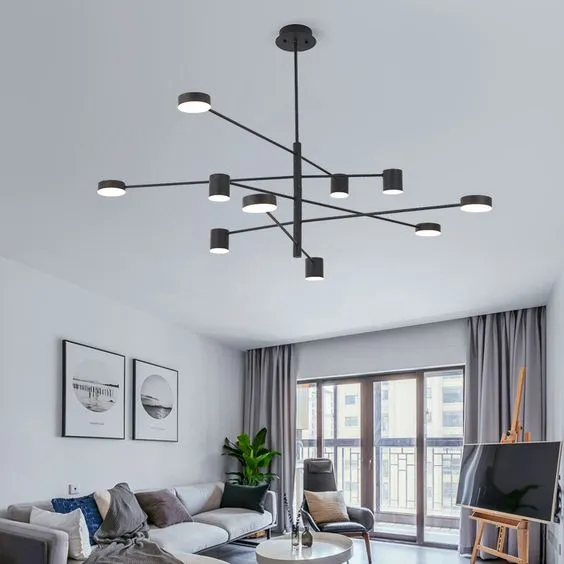 Lámpara Sputnik lineal, Negro (143*32cm) (Circuito LED integrado, temperatura de luz: cálida 3000K, vida útil 25000 horas)