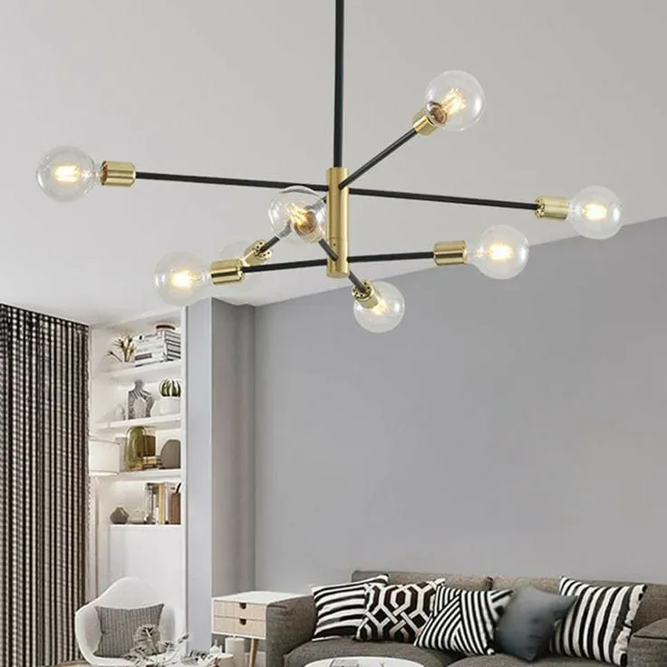 Lámpara Sputnik, Negro y dorado (70*85cm) (8 focos E27BB no incluidos)