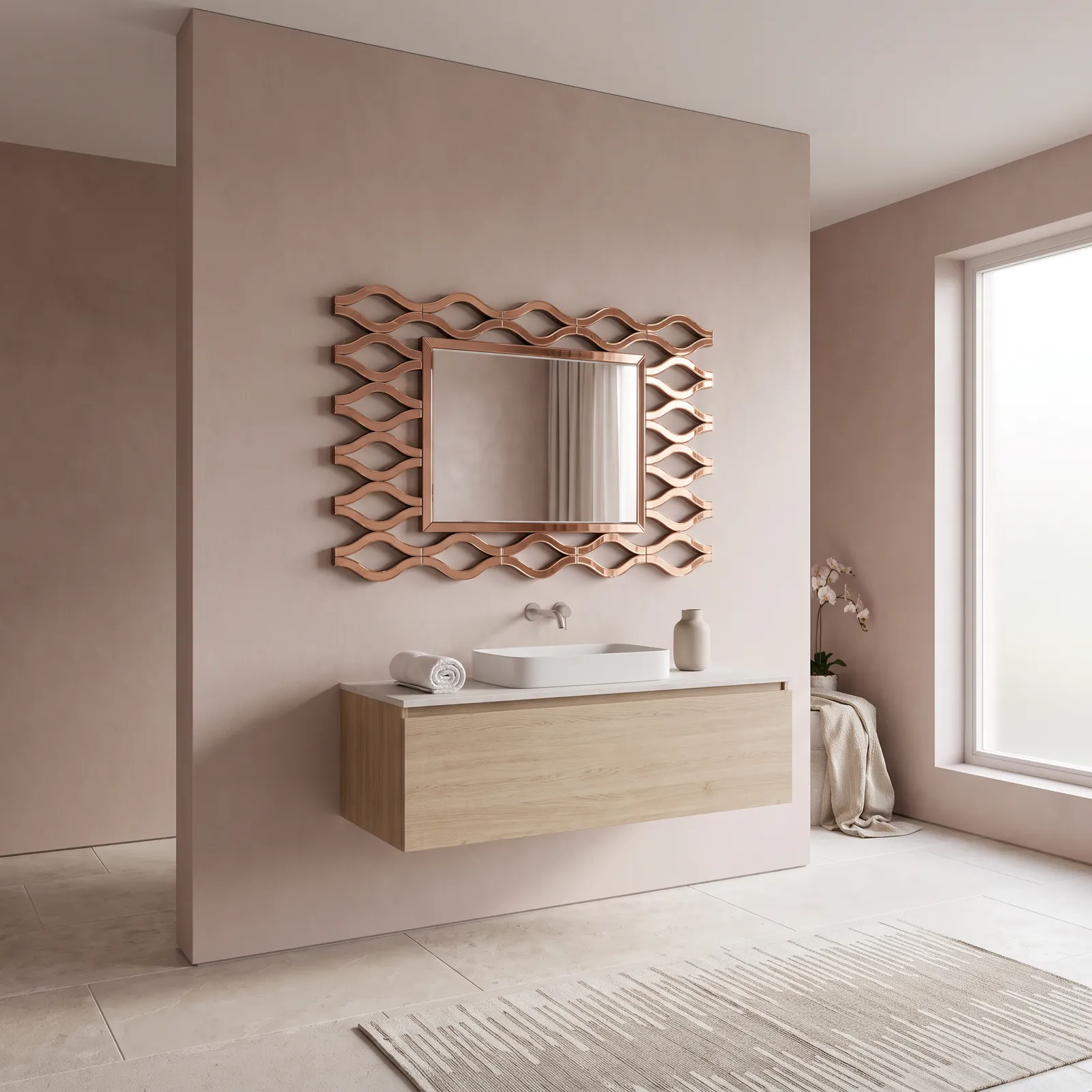 Espejo rectangular ondulado, Bronce (120*80cm)