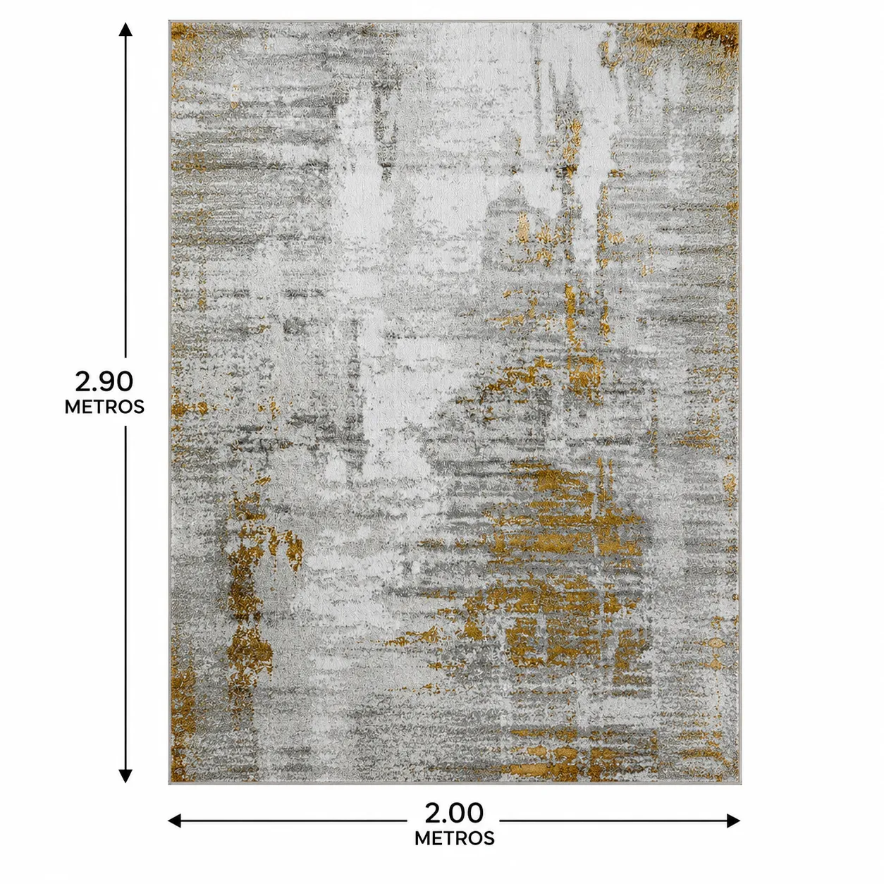 Alfombra abstracta con vetas doradas grande, Gris, grosor 2 cm, reverso de yute (200*290cm)