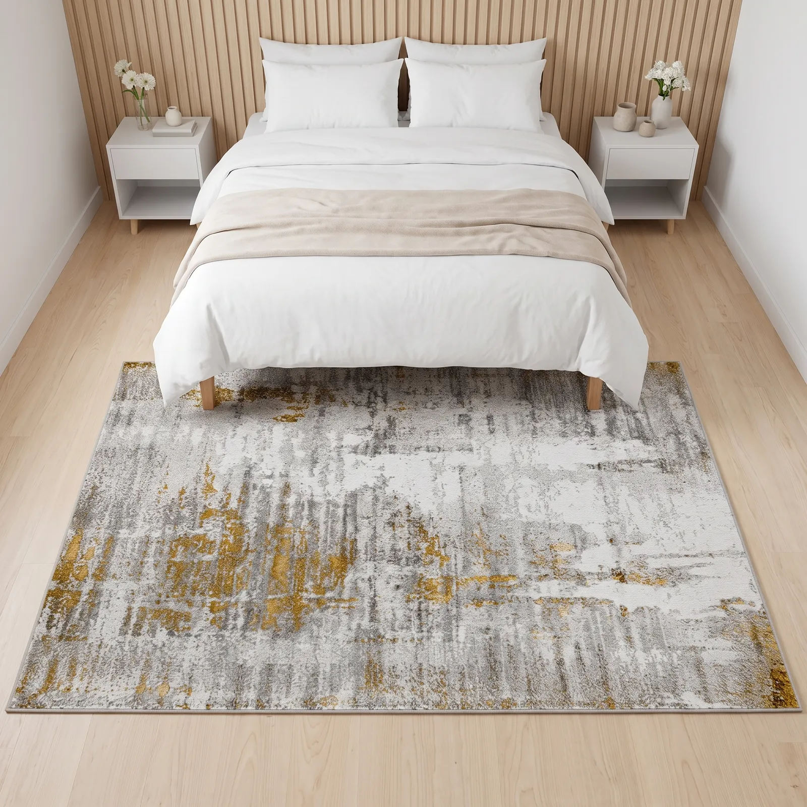Alfombra abstracta con vetas doradas grande, Gris, grosor 2 cm, reverso de yute (200*290cm)