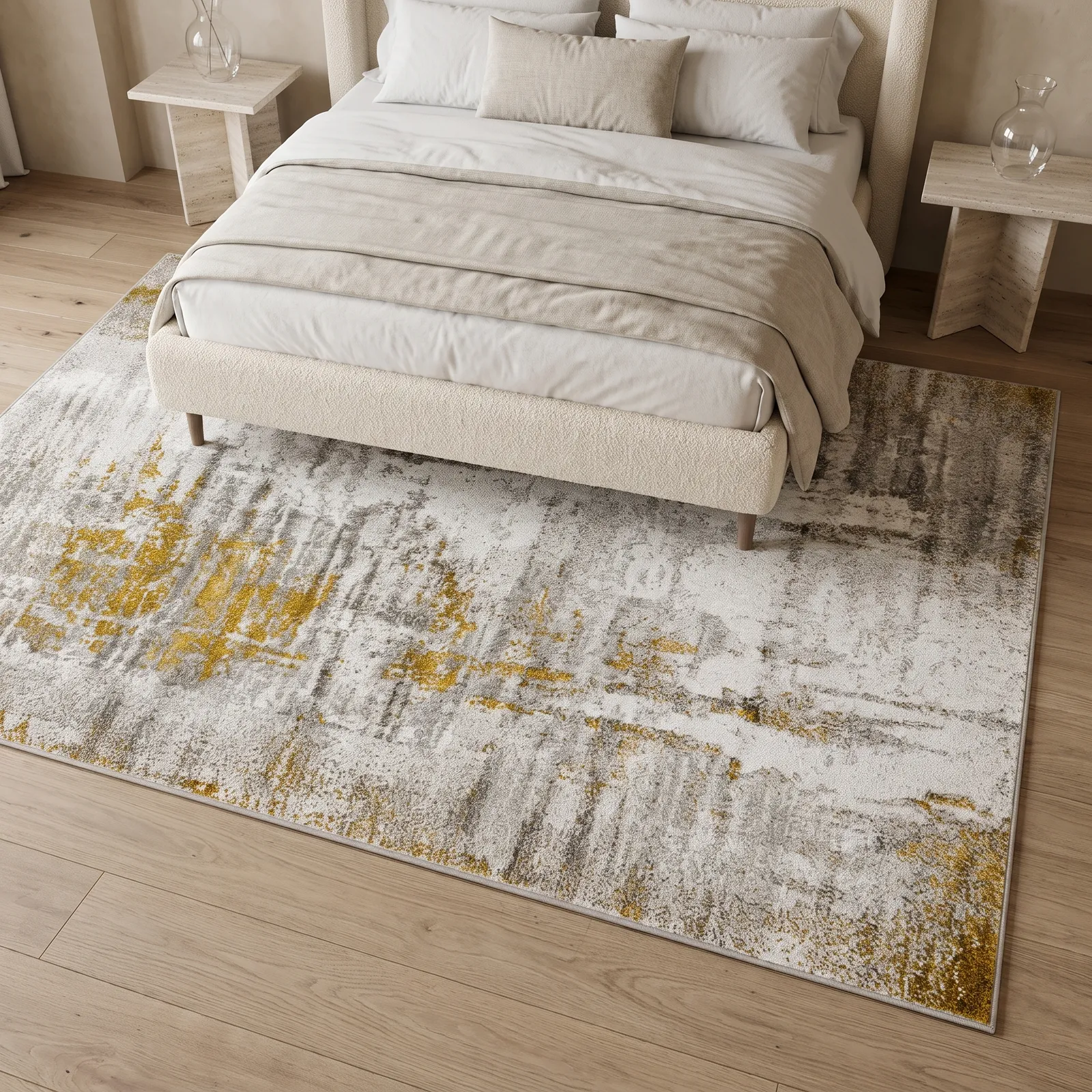 Alfombra abstracta con vetas doradas XL, Gris, grosor 2 cm, reverso de yute (240*340cm)
