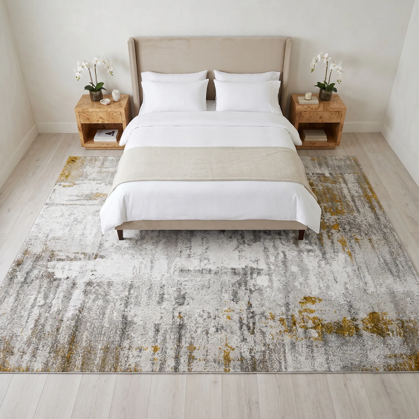 Alfombra abstracta con vetas doradas extra grande, Gris, grosor 2 cm, reverso de yute (300*400cm)