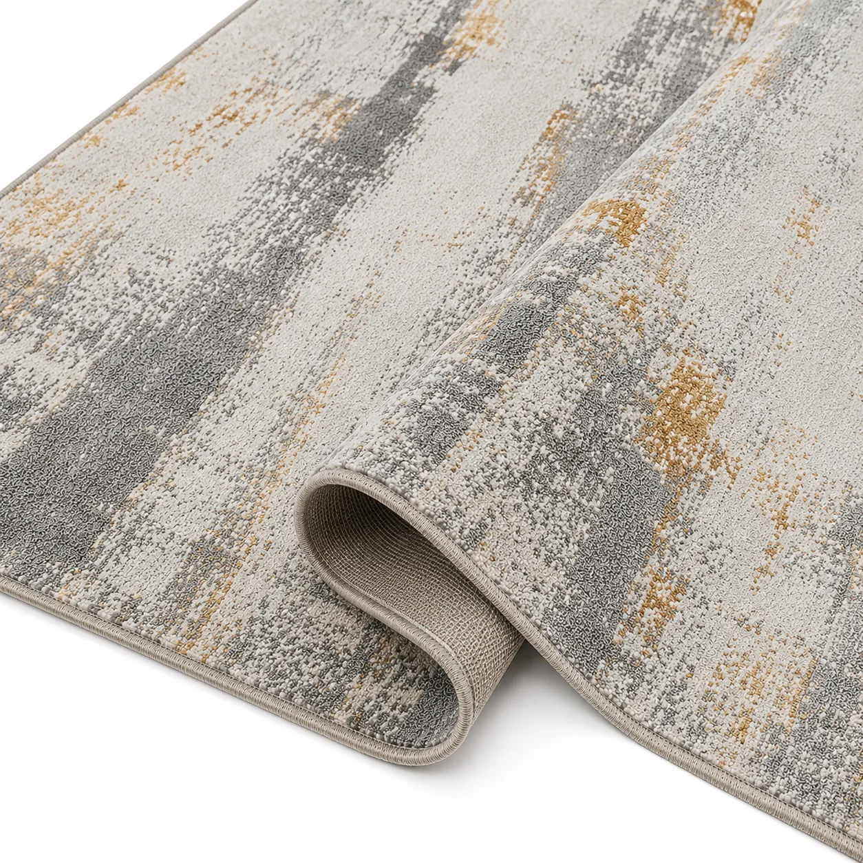 Alfombra abstracta con vetas doradas, Hueso, grosor 2 cm, reverso de yute (160*230cm)
