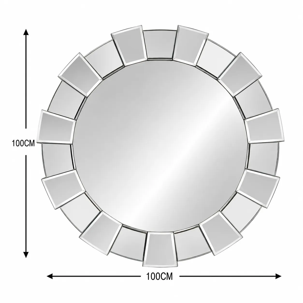 Espejo redondo facetado, Plateado (100cm)