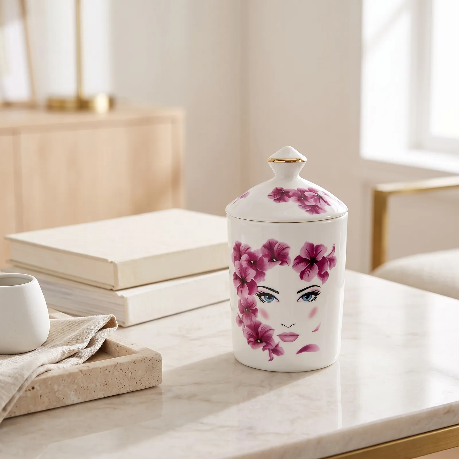 Vela aromática canela rostro floral, Blanco (9*16cm)