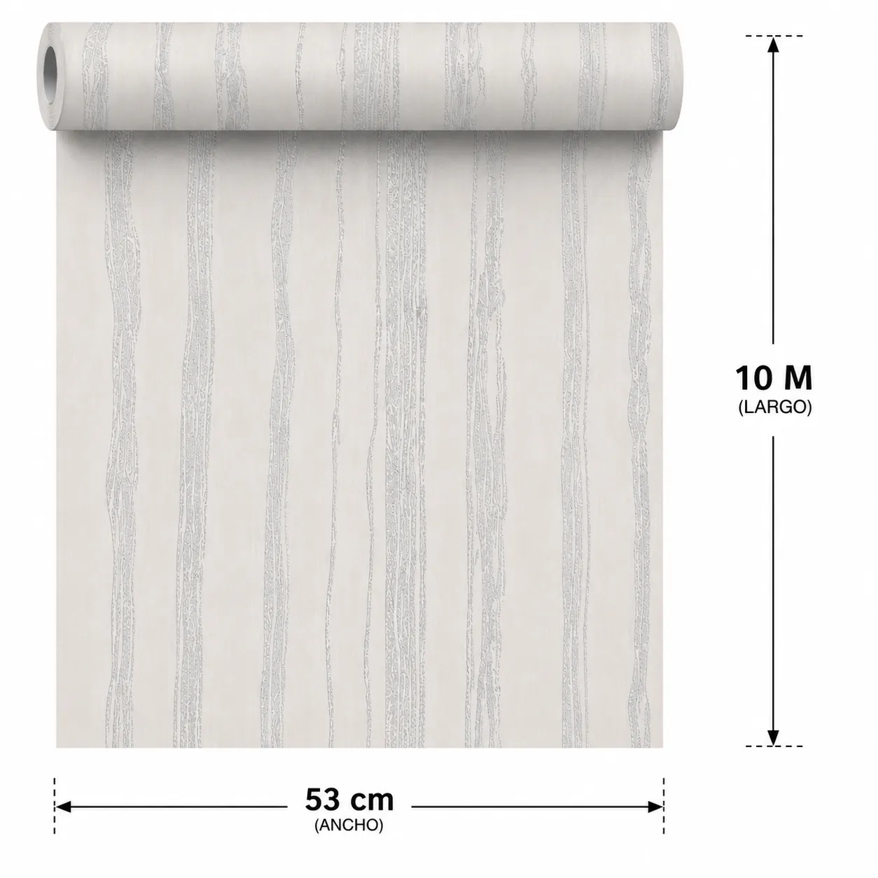 Papel tapiz veteado, Plateado y blanco (053*10M)