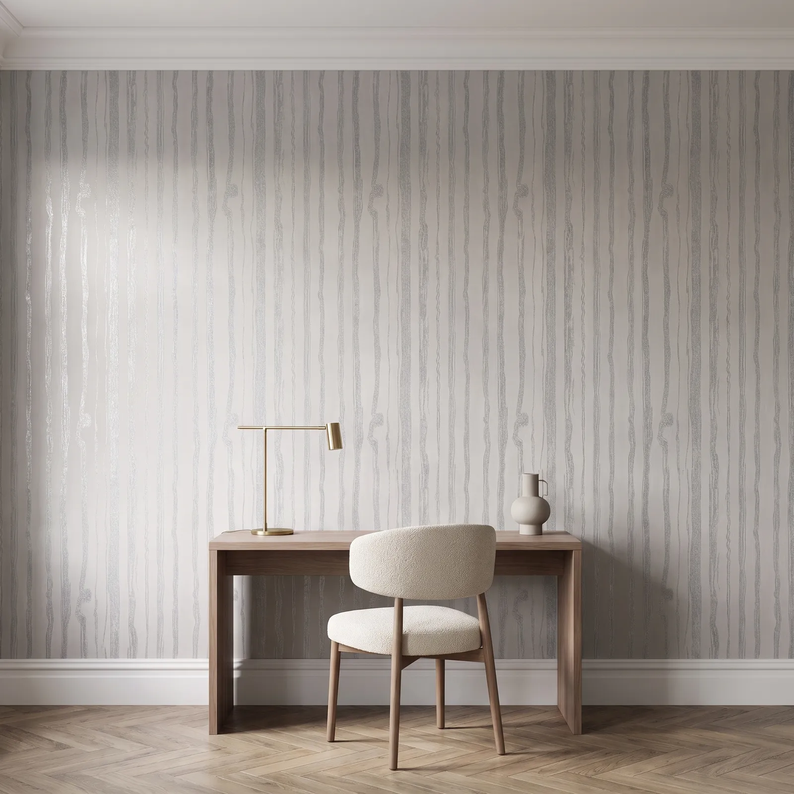 Papel tapiz veteado, Plateado y blanco (053*10M)