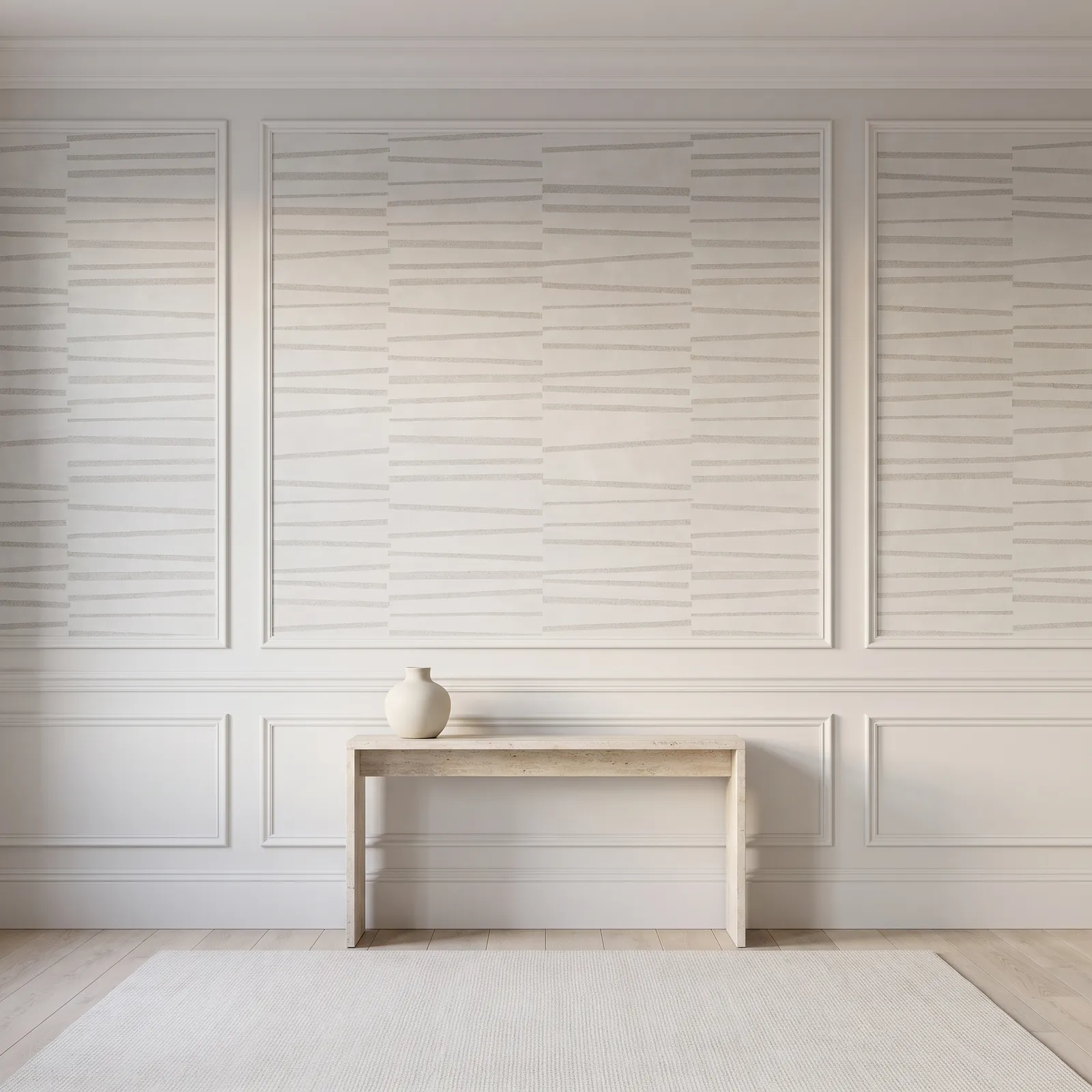 Papel tapiz trazos lineales, Blanco gris perla (053*10M)