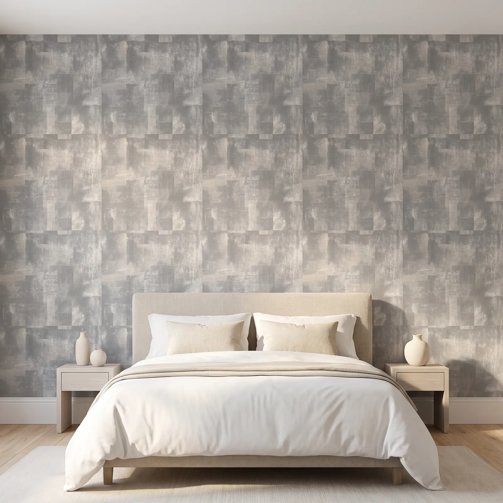 Papel tapiz textura cementada con líneas plateadas, Gris cemento (053*10M)
