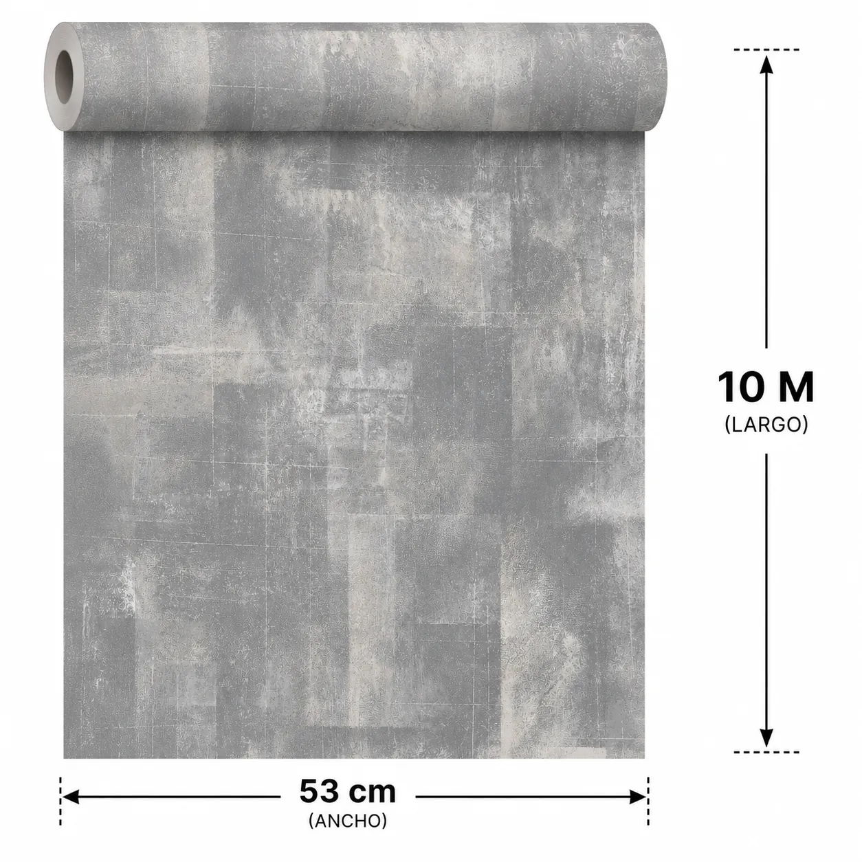 Papel tapiz textura cementada con líneas plateadas, Gris cemento (053*10M)