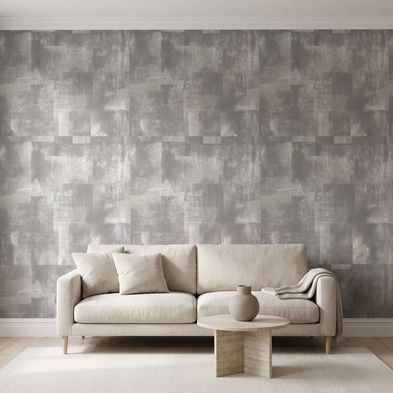 Papel tapiz textura cementada con líneas plateadas, Gris cemento (053*10M)