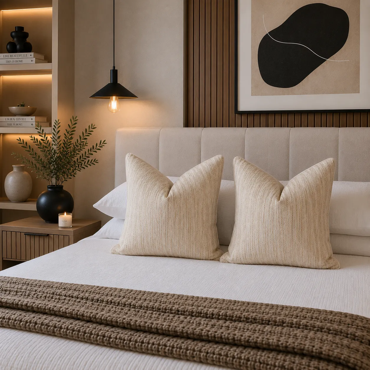 Cojín tela Jacquard rayado, Beige (60*60cm)